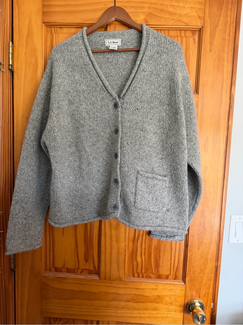 L.L. Bean vintage Heather Gray V-Neck lambswool-Blend Button Cardigan